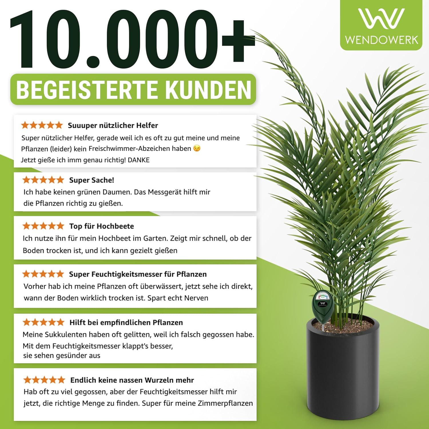 Wendowerk Bodenfeuchtemesser Pflanze gruen/schwarz ohne Batterie Analoger Tester