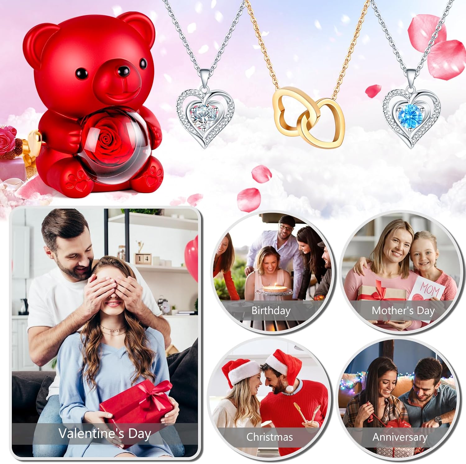Ewige Rose Baer Geschenkbox mit Halskette Valentinstag Geburtstag Frauen