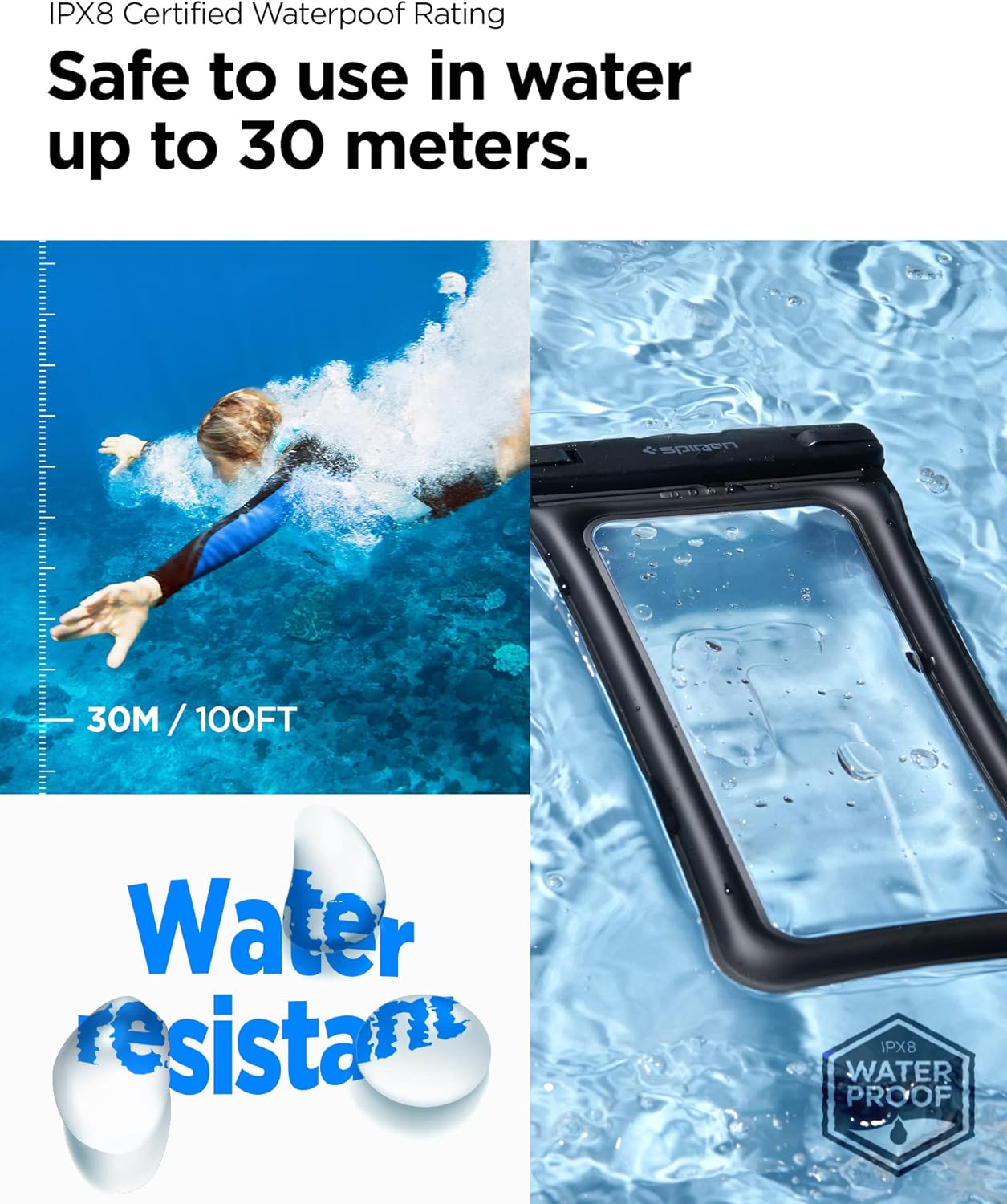 Spigen schwimmende wasserdichte Handyhuelle IPX8 bis 7" schwarz, 2er-Pack