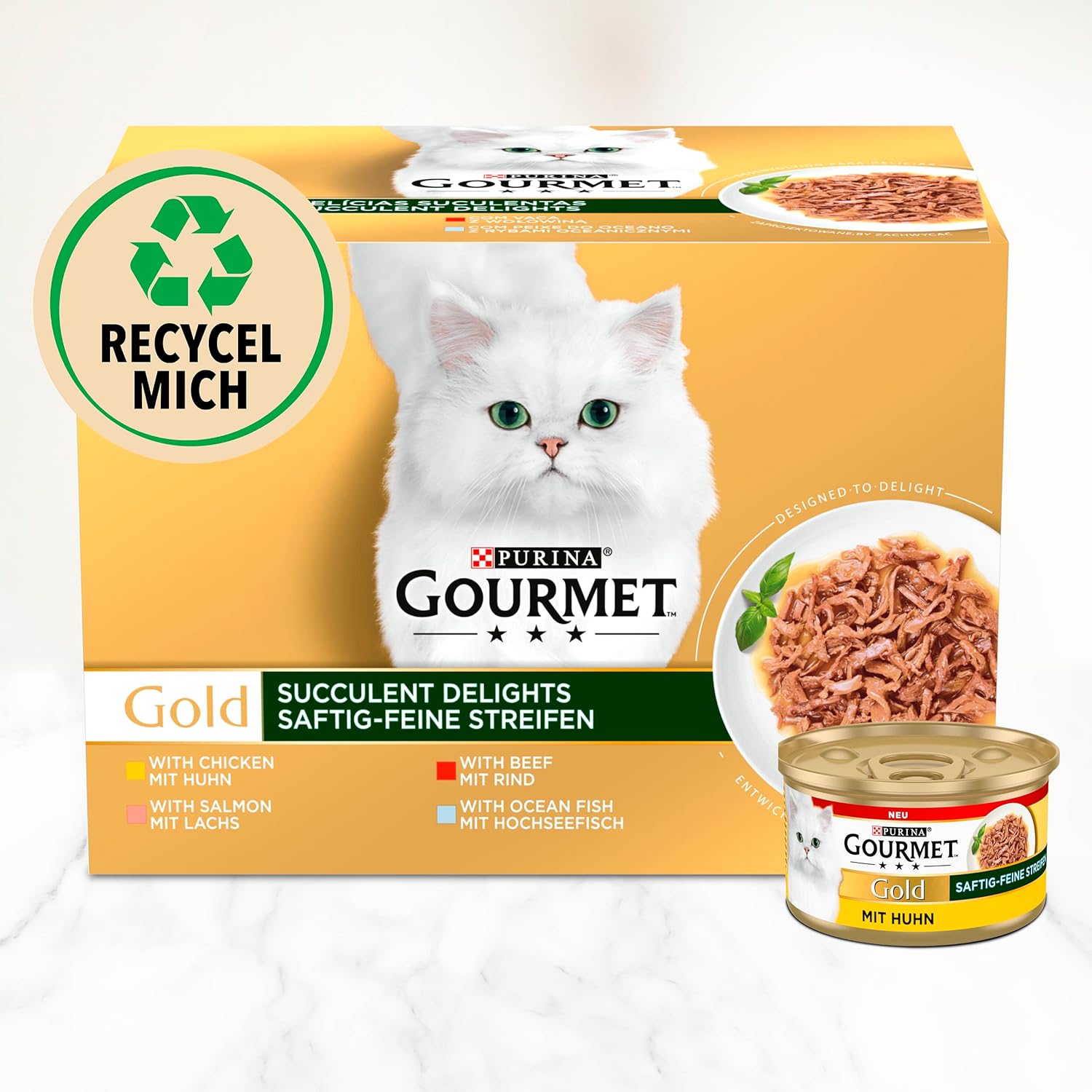 Gourmet Gold Katzen Nassfutter saftig-feine Streifen mit Huhn 12x85g