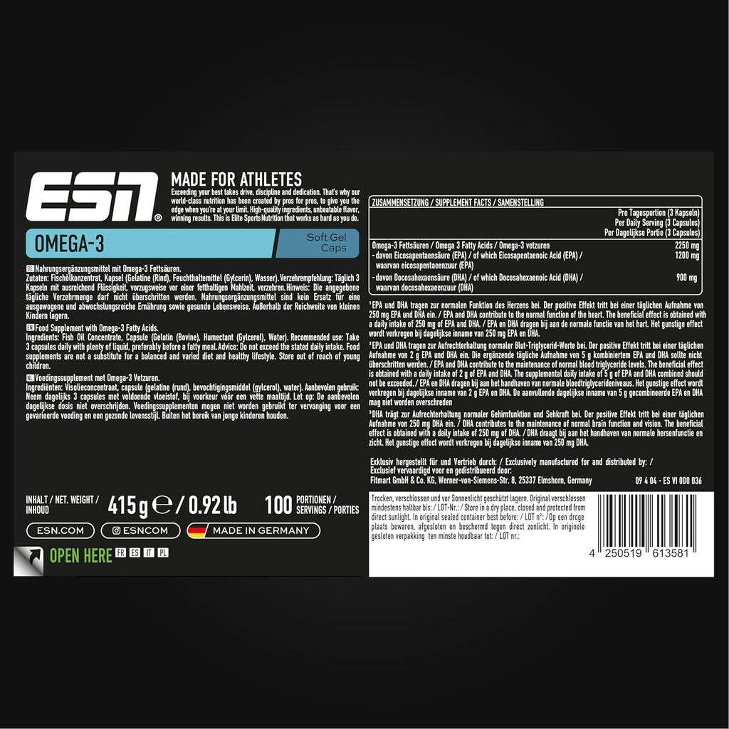 ESN Omega-3 Fischoel 60 - 300 Kapseln 1200 mg EPA 900 mg DHA Tagesdosis