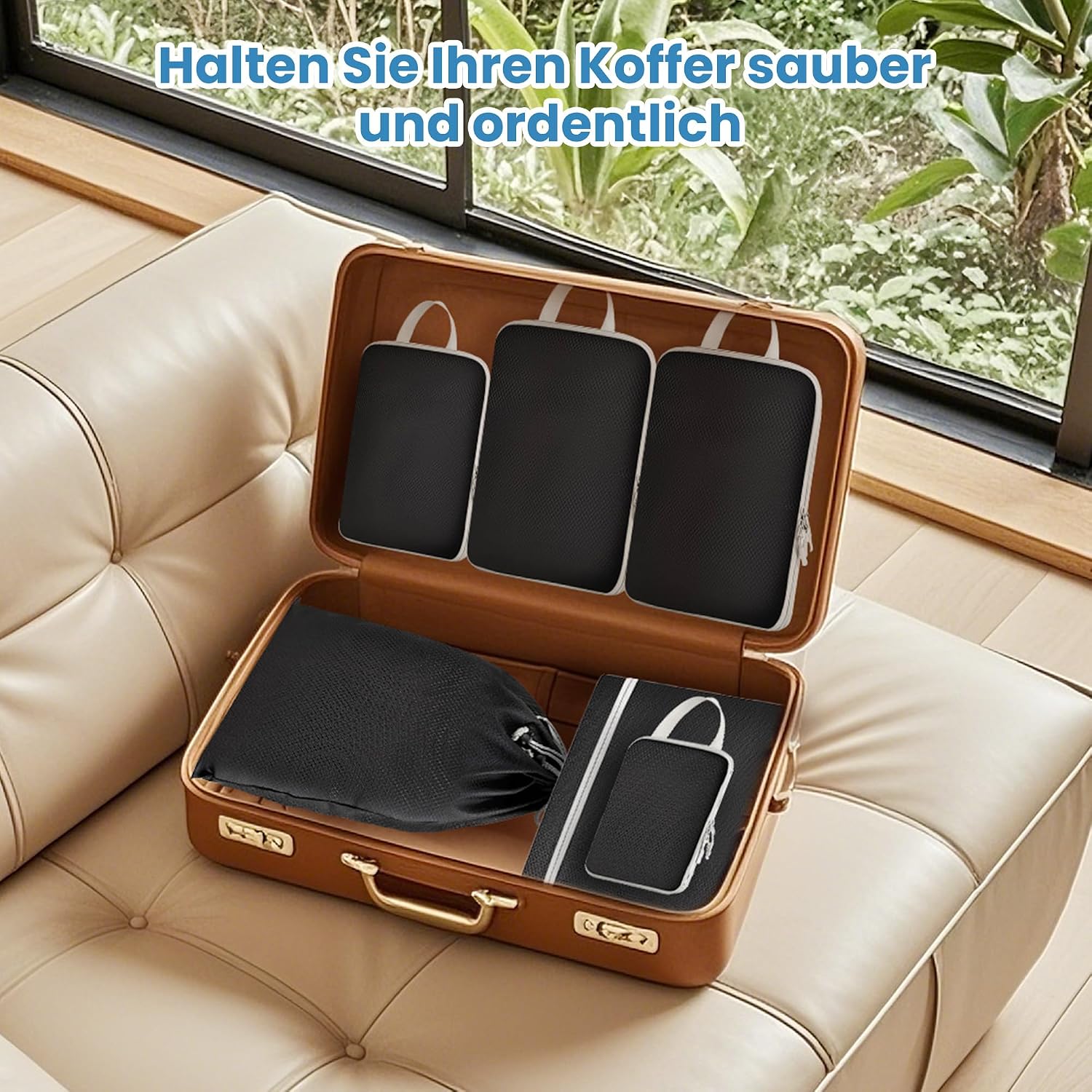 7er Kompressions Packing Cubes Reise Koffer Organizer Set - Packwuerfel
