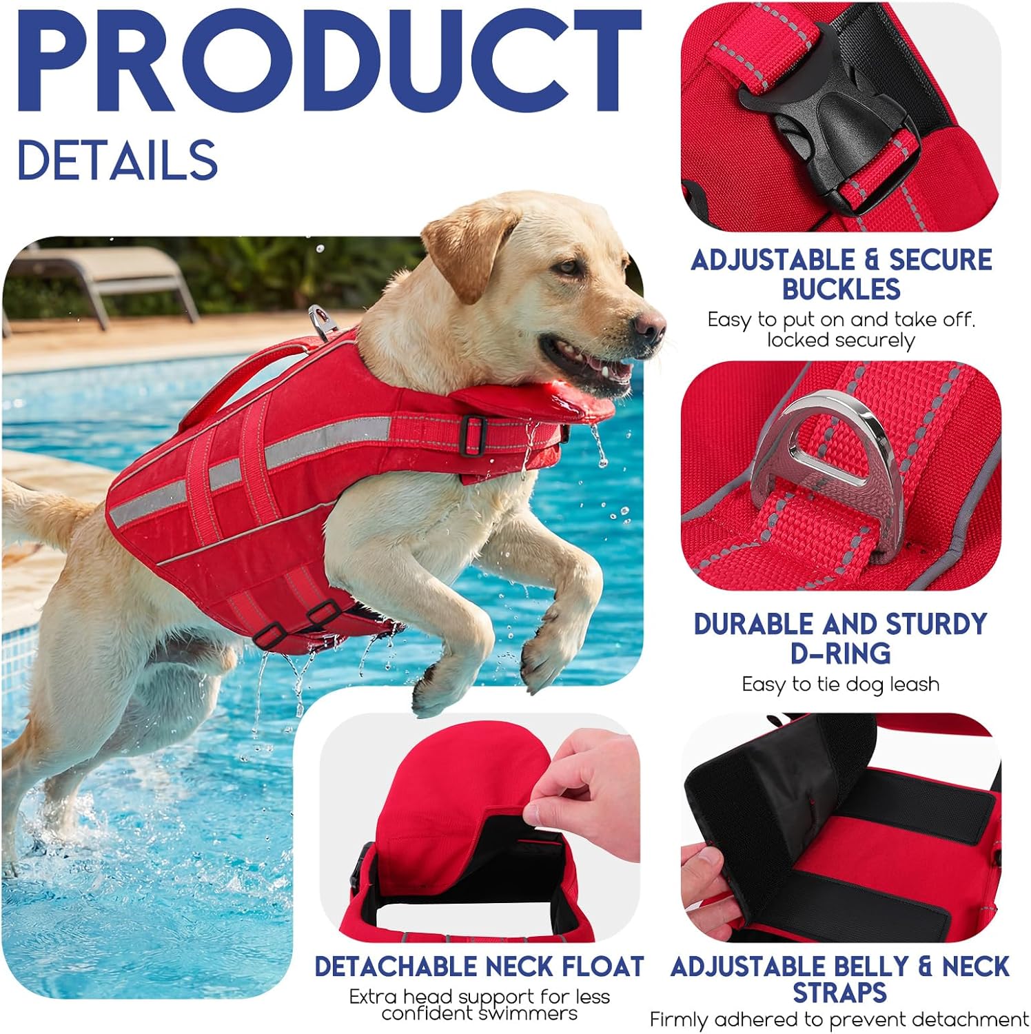 ASENKU Hundeschwimmweste XS-XXL Gr. S 5- mit Rettungsgriff D-Ring Reflektor