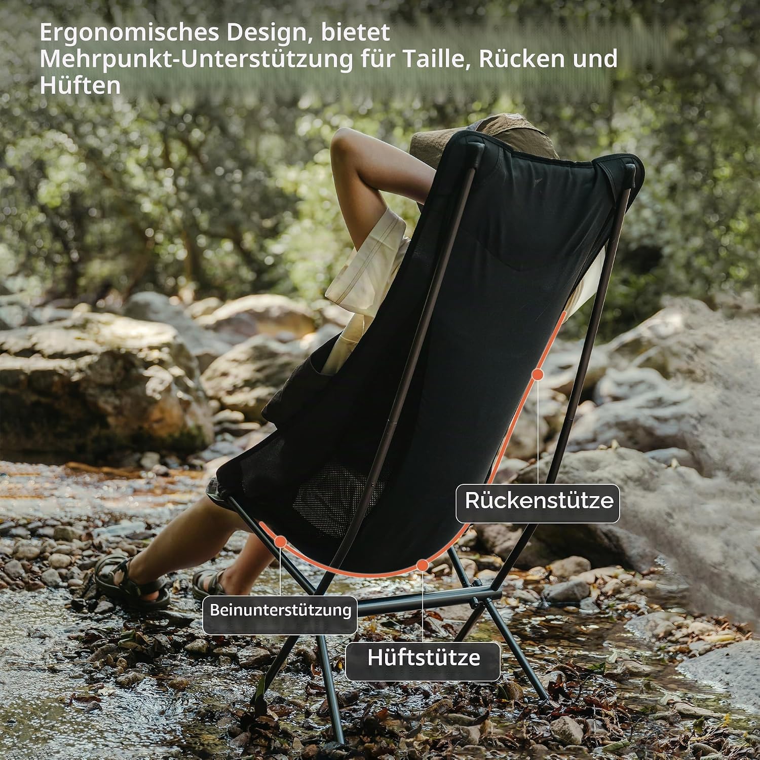 Naturehike Campingstuhl Ultraleicht klappbar bis, Schwarz