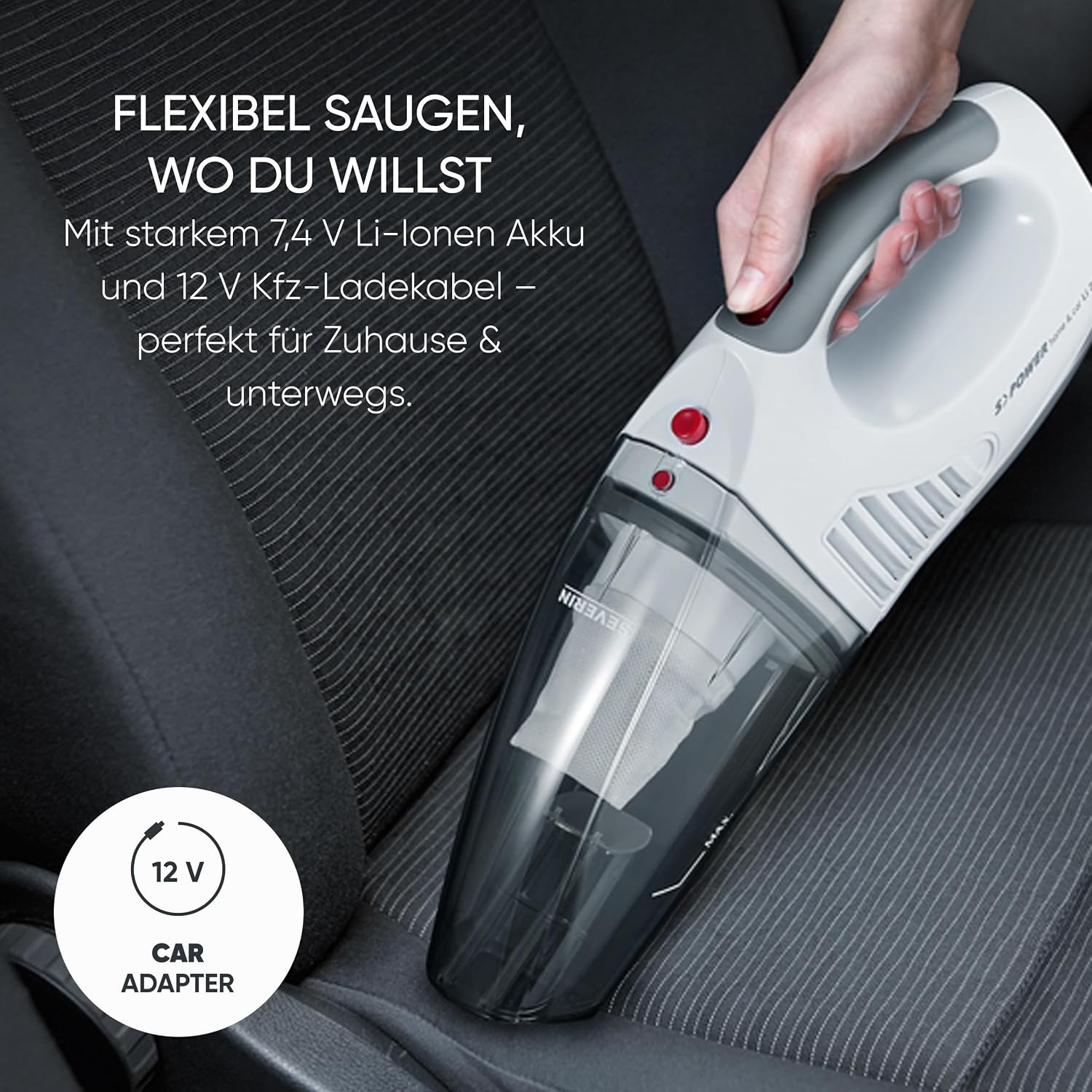 SEVERIN Akku Handstaubsauger 3‑in‑1 Nass und Trocken Weiss/Rot