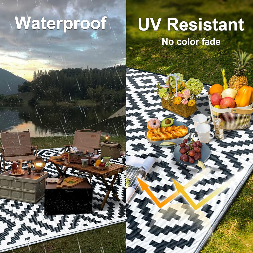 CHOSHOME Outdoor Teppich 120x180 cm Schwarz Wetterfest UV-bestaendig Terrasse