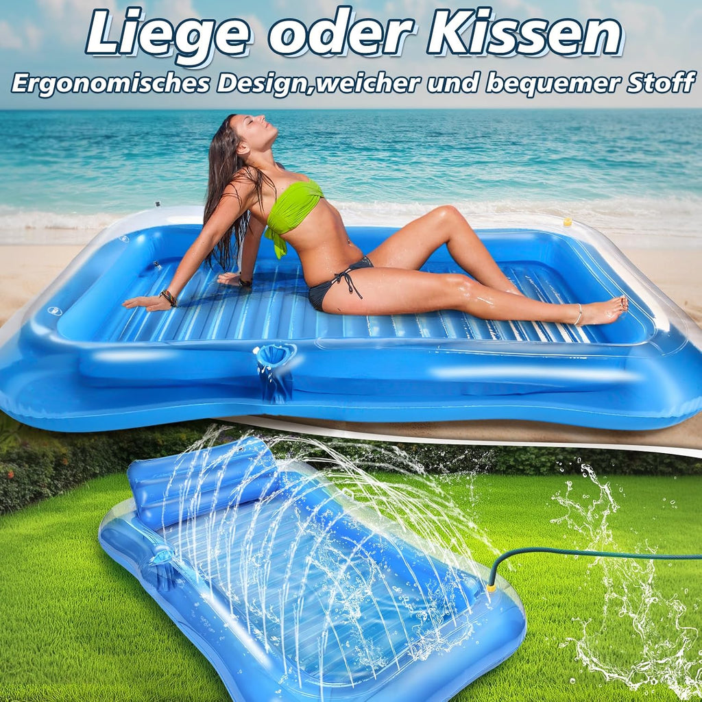 JONRRYIN Luftmatratze fuer Erwachsene mit Sprinkler, grosse Schwimminsel
