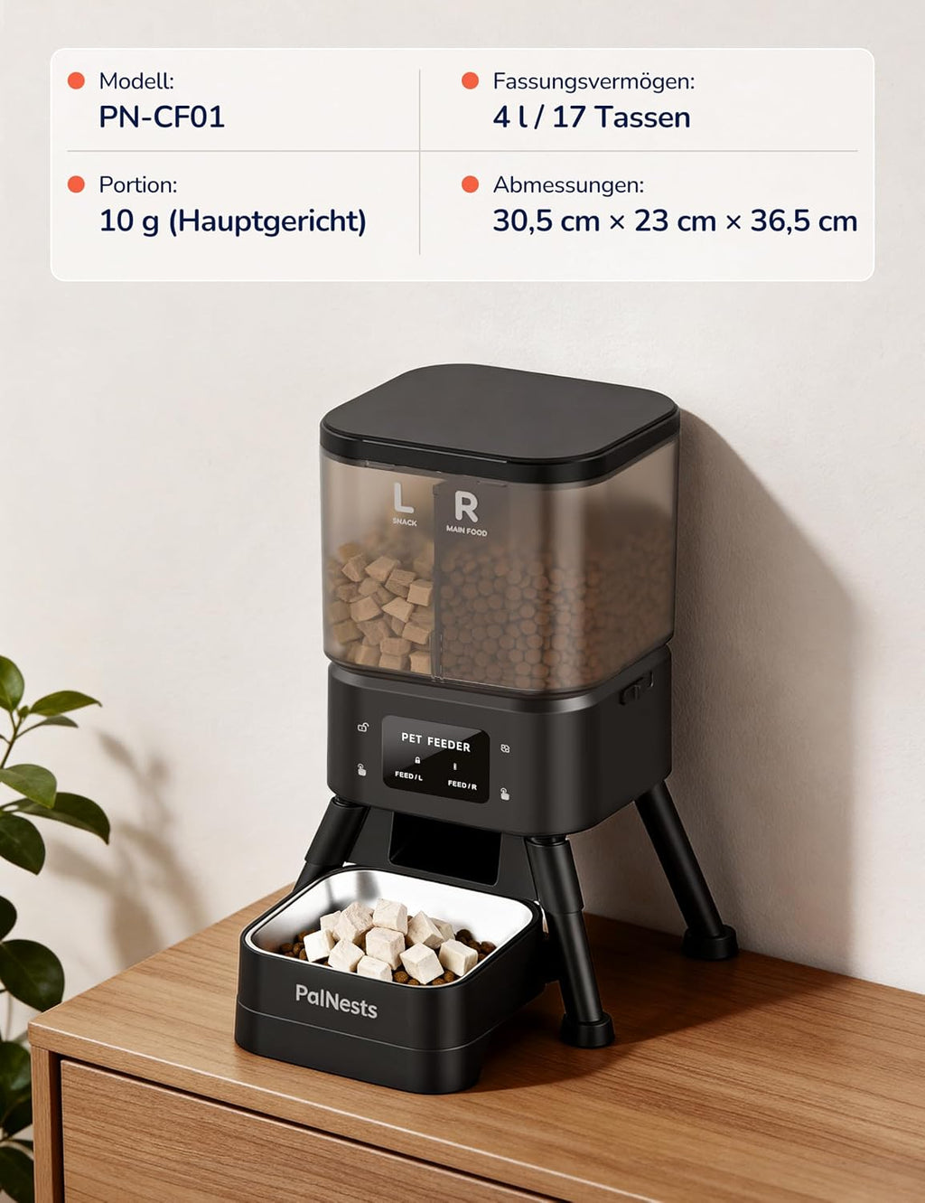 PalNests Futterautomat fuer Katzen und Hunde 4L mit App WLAN und Timer