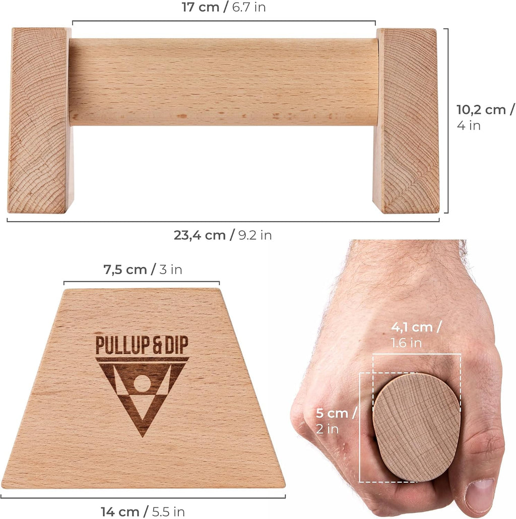 PULLUP & DIP Holz Liegestuetzgriffe mit Handgelenkbandagen rutschfest