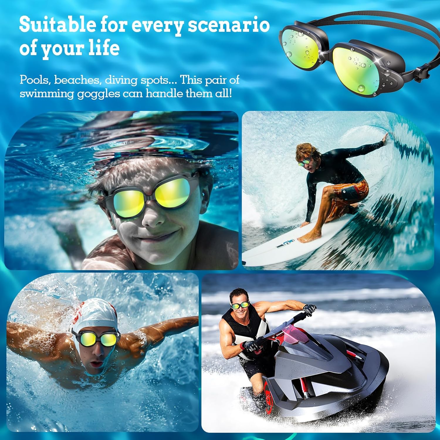 Schwimmbrille Unisex Einstellbar Anti-Fog UV-Schutz Wasserdicht