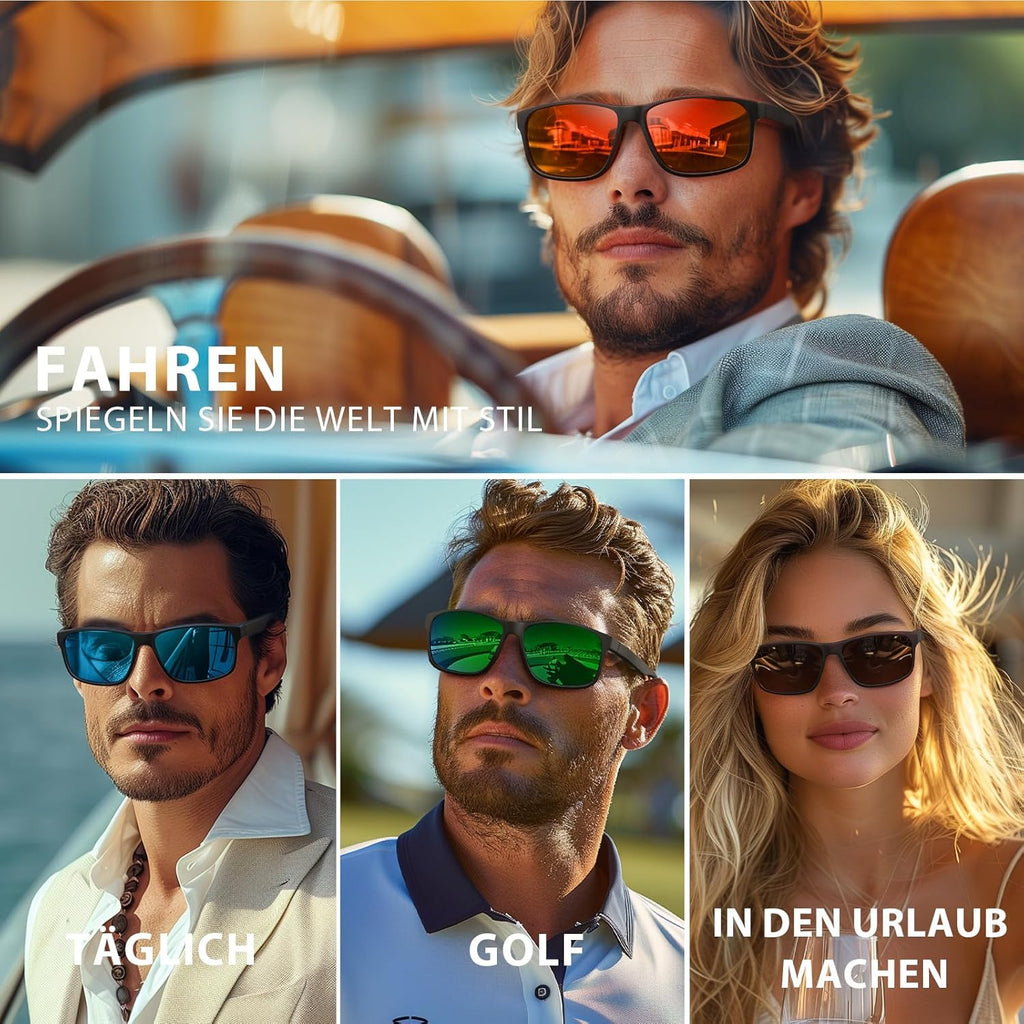 Sonnenbrille Herren Damen polarisiert UV400 unisex schwarz rechteckig Sport