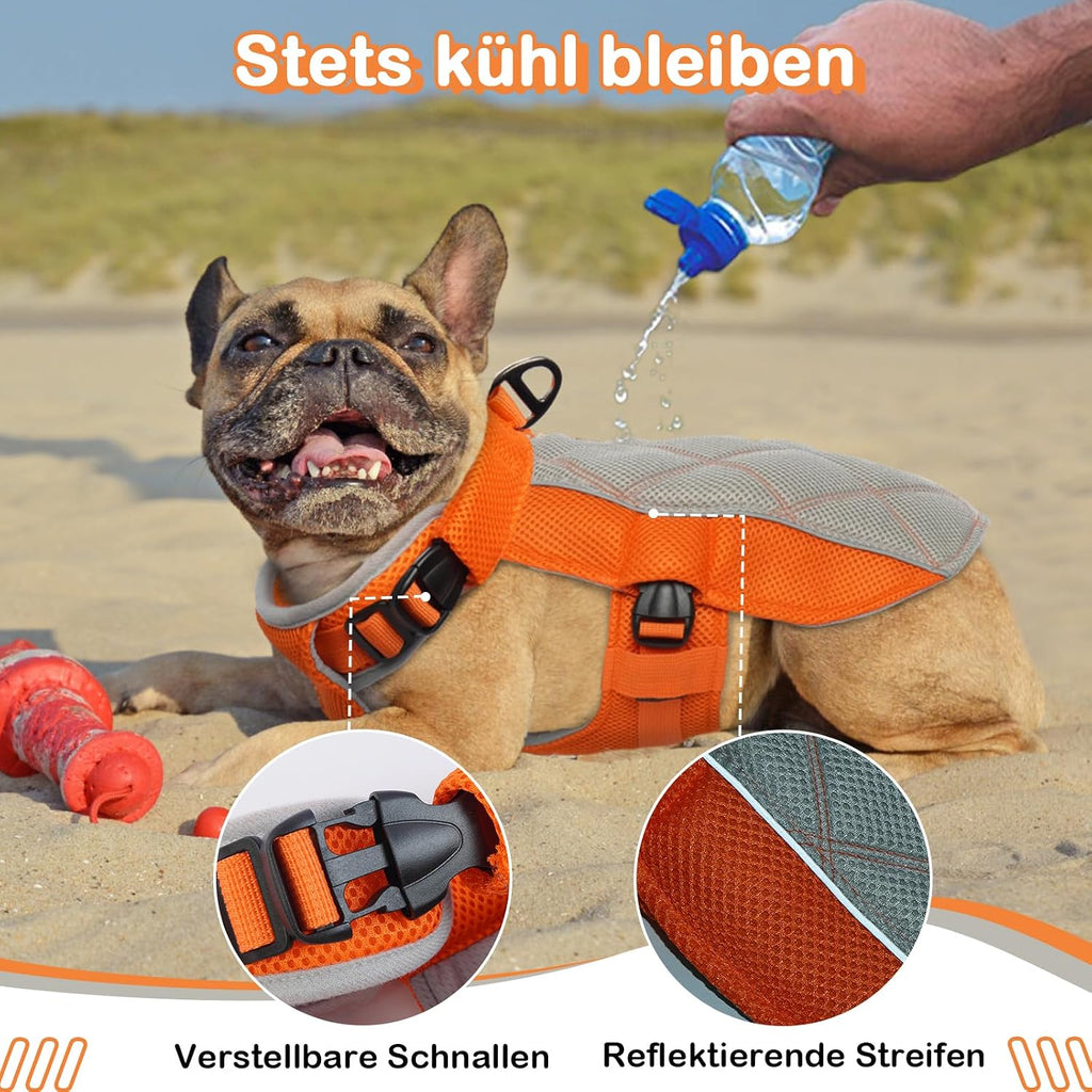 Kuehlweste Hund Anthrazitgrau Gr. M Kuehlgeschirr mit D-Ring Sonnenschutz XS-XXL