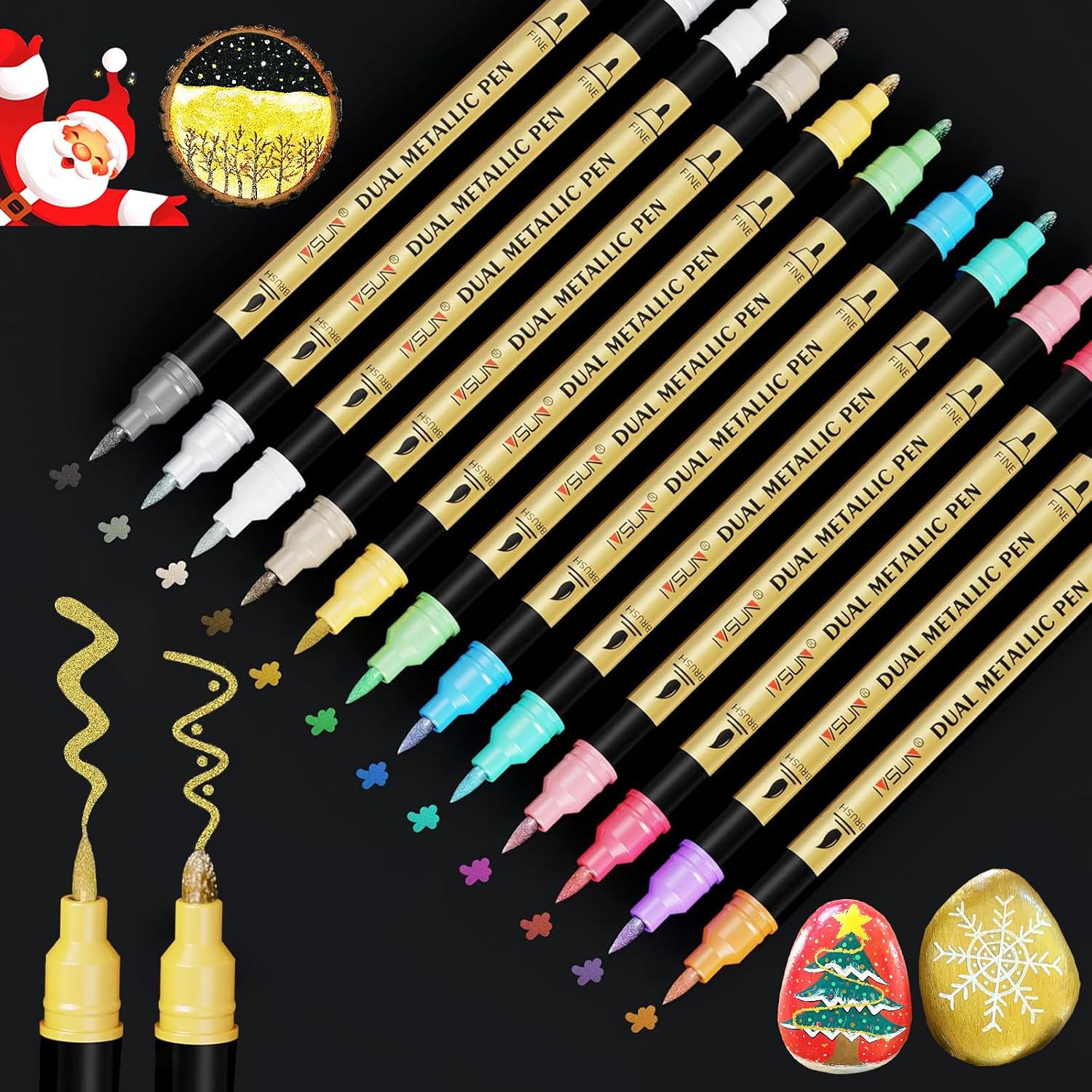 IVSUN Metallic Marker 12er Set Dual Tip Acrylstifte wasserfest