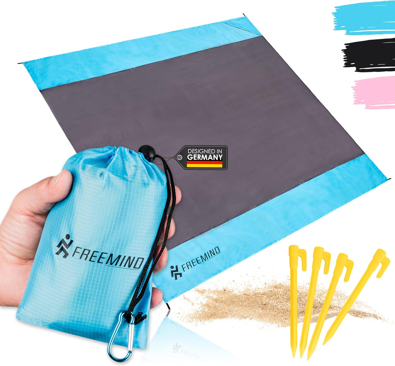 freemind Stranddecke 140x200 cm wasserabweisend sandfrei ultraleicht inkl. Herin