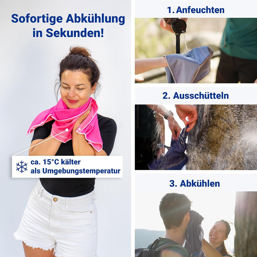 Kuehltuch 90 x 30 cm mit Druckknoepfen fuer Nacken und Sport, reaktivierbar UPF 50+