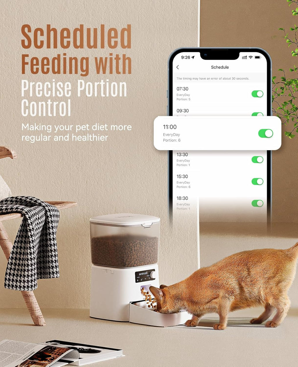 oneisall Futterautomat fuer Katzen 3,5L mit WLAN App und Edelstahlnapf