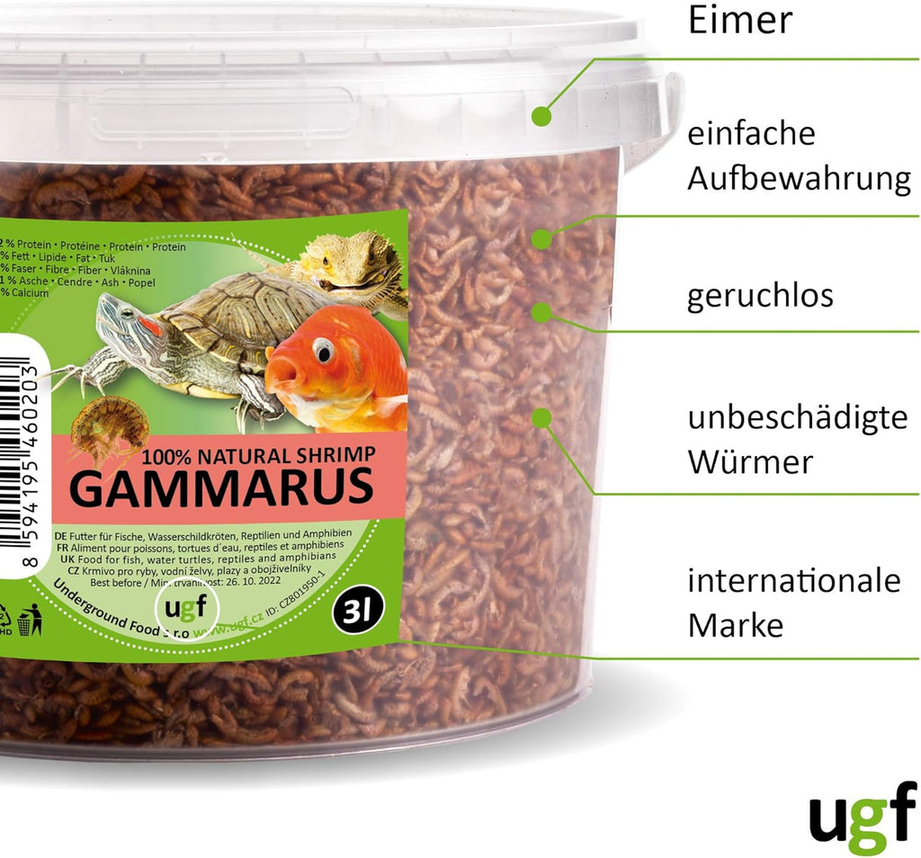 UGF Gammarus Bachflohkrebse getrocknet 318 g im 3 L Eimer - Futter fuer Schildkroe