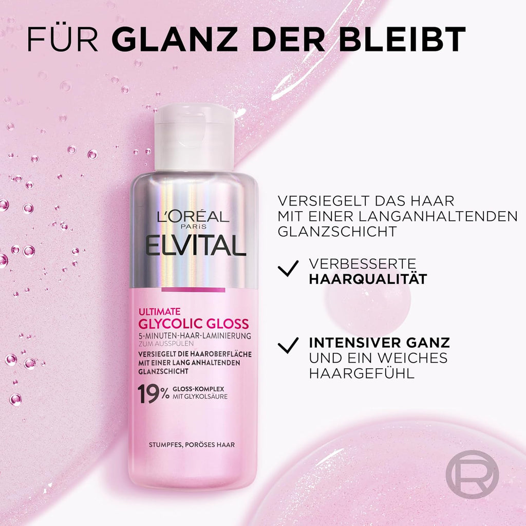 L’Oréal Paris Elvital Glycolic Gloss 3-teilig Shampoo Spuelung Haar-Laminierung