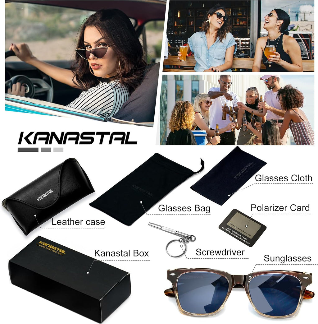 KANASTAL Herren Sonnenbrille polarisiert Retro Rechteckig TR90 Rahmen UV400