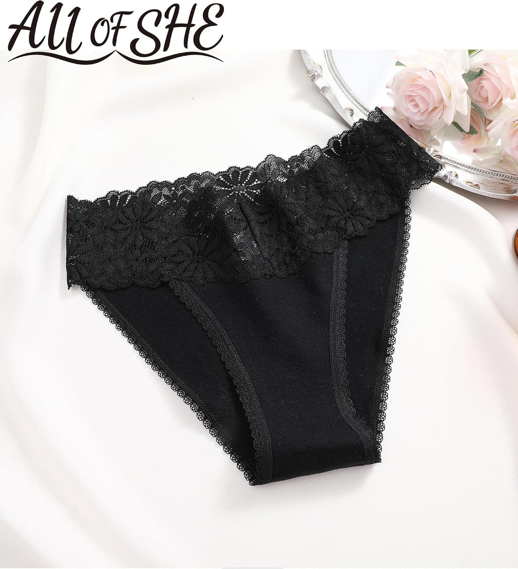 6er Pack Damen Hipster Slips Baumwolle mit Spitze atmungsaktiv S-XL