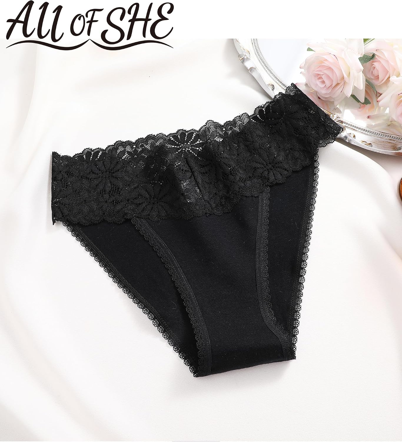 6er Pack Damen Hipster Slips Baumwolle mit Spitze atmungsaktiv S-XL