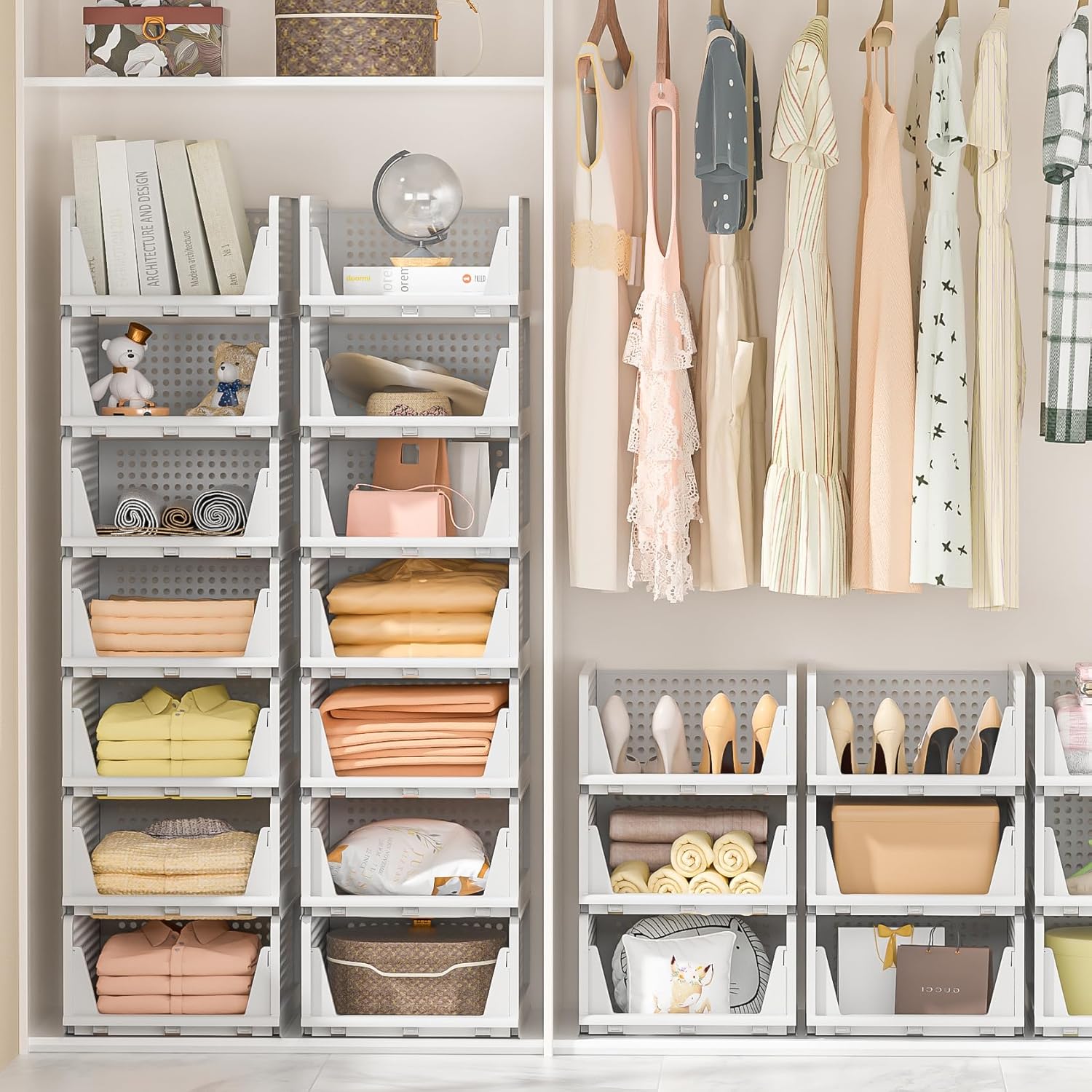 Schrank Organizer 4er Set faltbar stapelbar Aufbewahrungsboxen Weiss