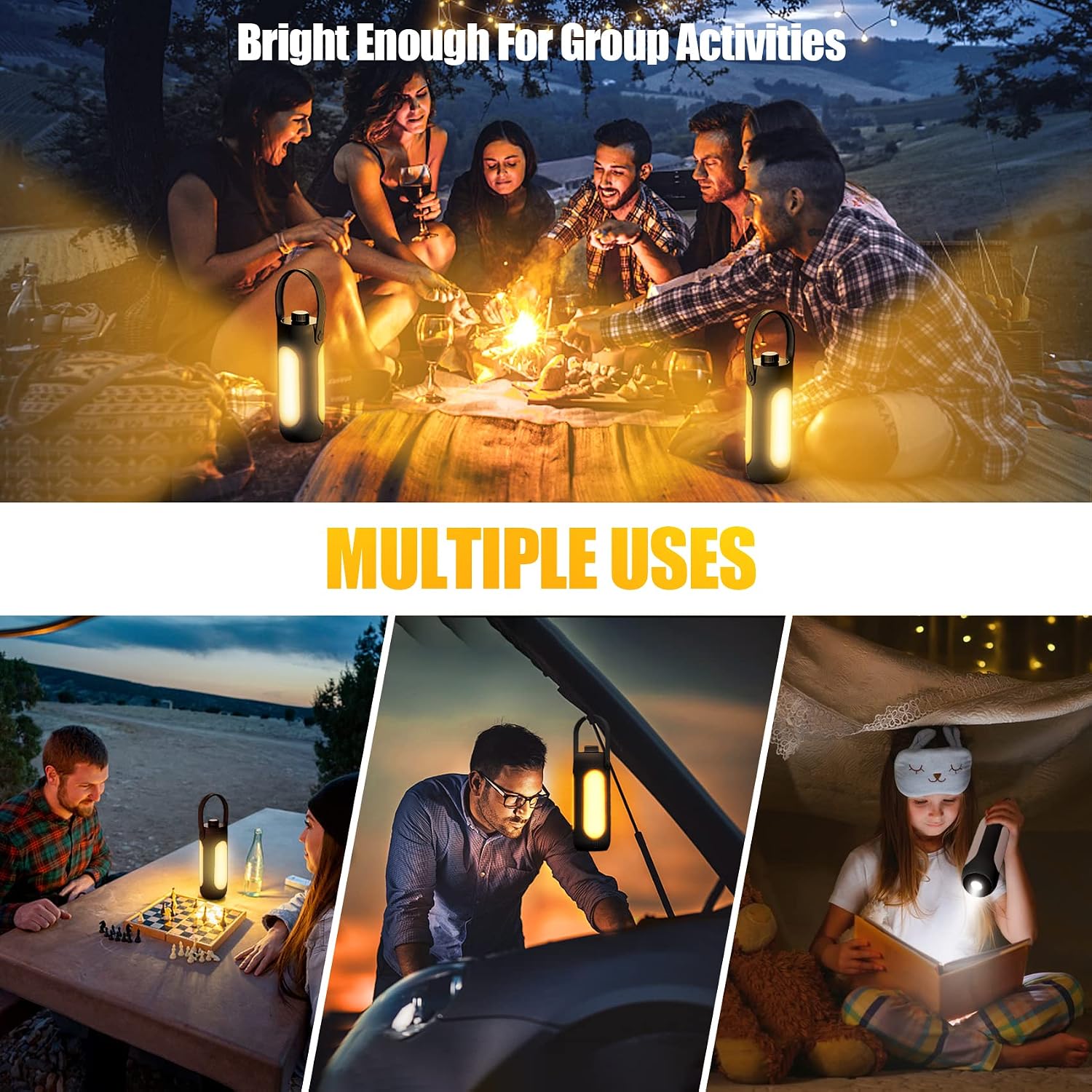 LED Campinglampe 10000 mAh Akku kabellos dimmbar 3 Leuchtmodi schwarz