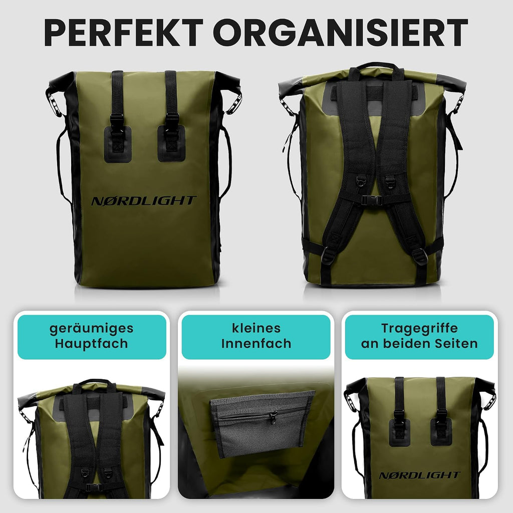 Nordlight Dry Bag wasserdichter Rolltop Rucksack gepolsterte Traeger