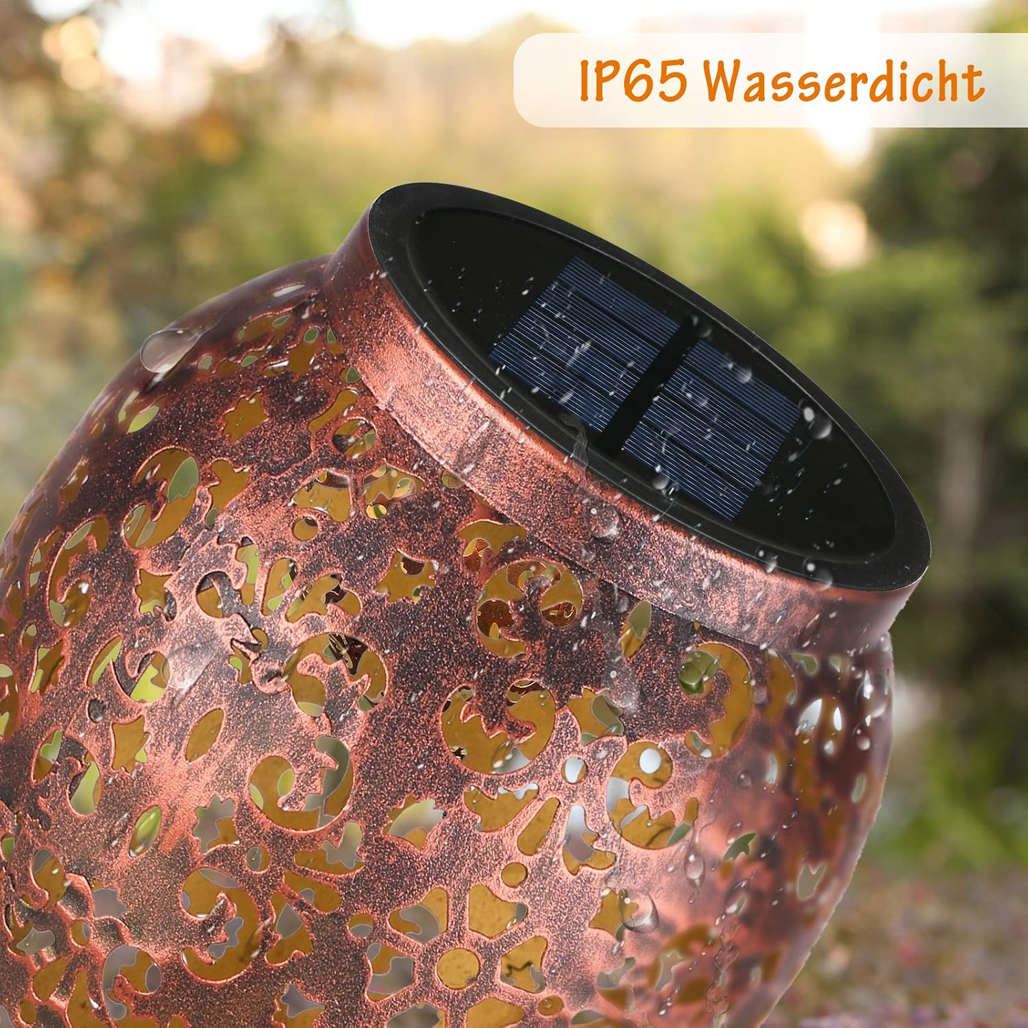 JOYCREATOR 2er Solarleuchten Metall IP65 warmweiss Garten Terrasse Balkon