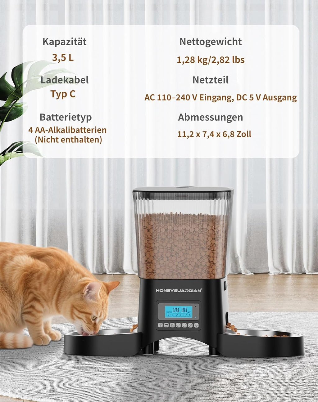 HONEYGUARDIAN Futterautomat fuer Katzen mit WiFi App Steuerung und Mahlzeitenplan