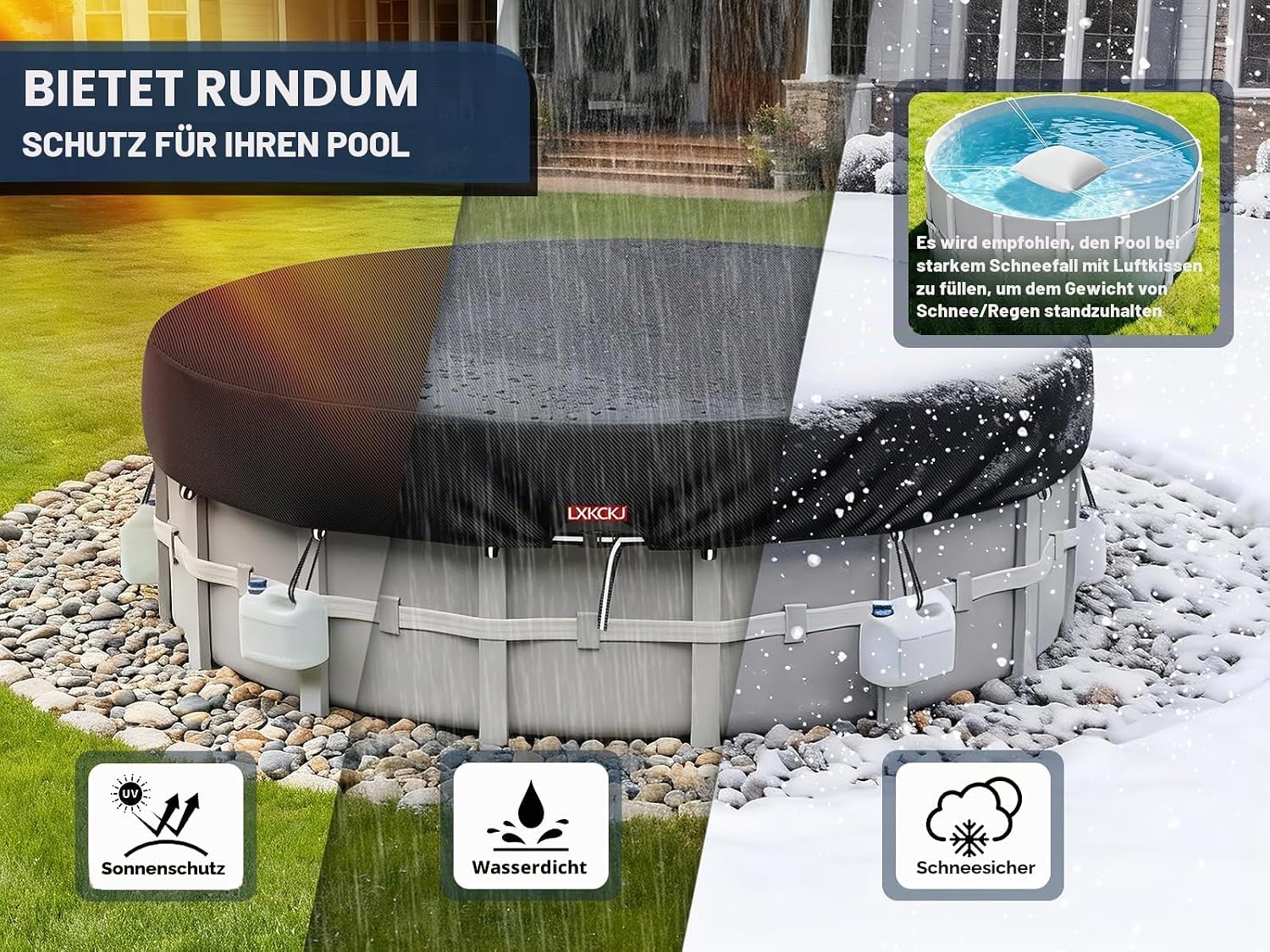 LXKCKJ Poolabdeckung 570x365 cm fuer Rechteck- und Ovalpool 259cm-640cm