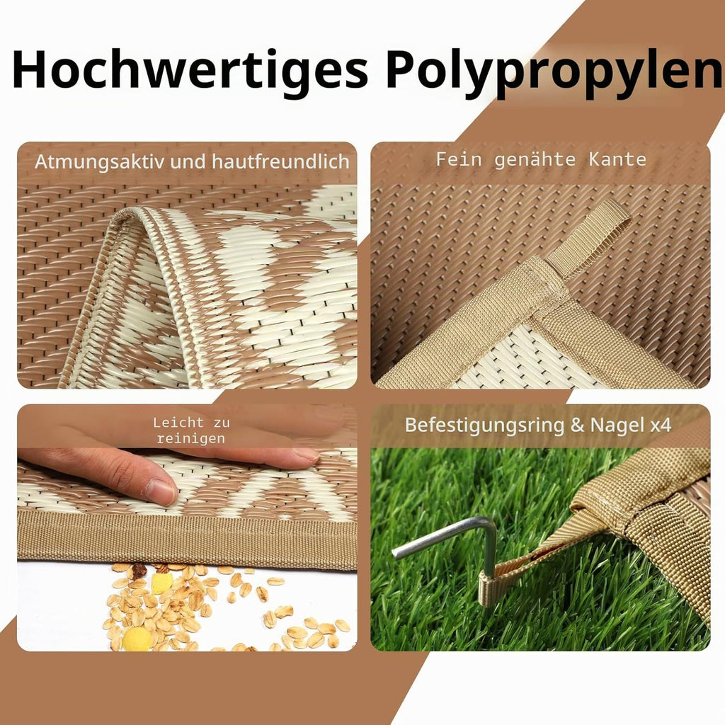Famibay Outdoor Teppich 180x270 cm wendbar wasserfest beige braun fuer Garten