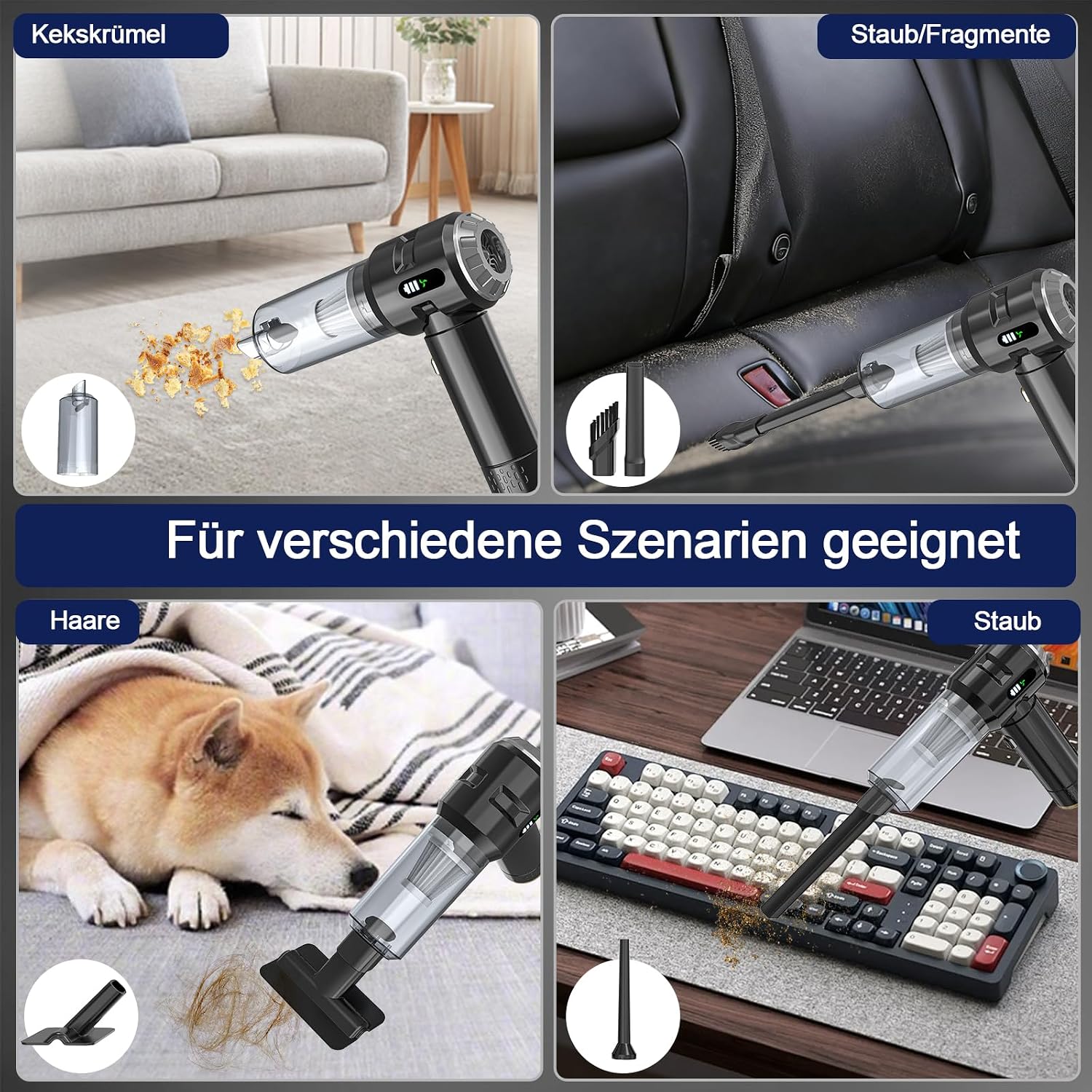 Akku Handstaubsauger 22000 Pa mit Blasfunktion Schwarz Gold