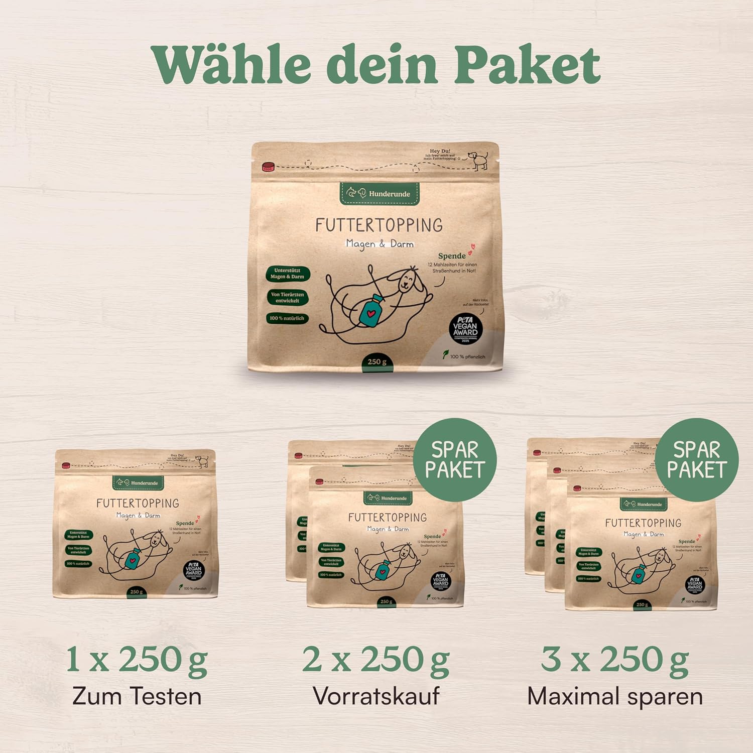 Futtertopping Magen und Darm 250g mit Praebiotika fuer Hunde verschiedene Sorten