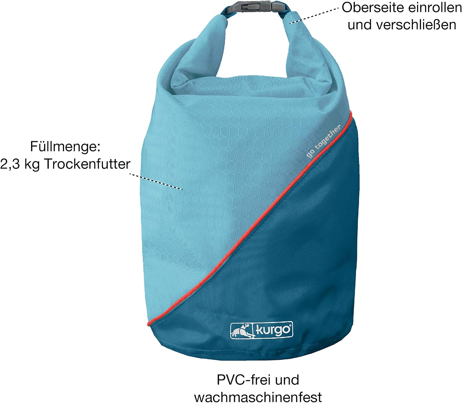 Kurgo Kibble Carrier Futterbeutel fuer Hunde Camping Kuestenblau