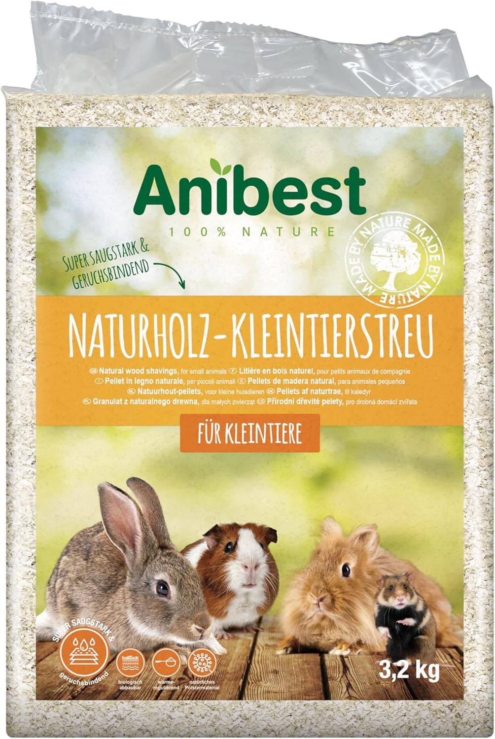 Kleintierstreu 3,2 kg | 60 L Einstreu für Hamster Kaninchen Meerschweinchen