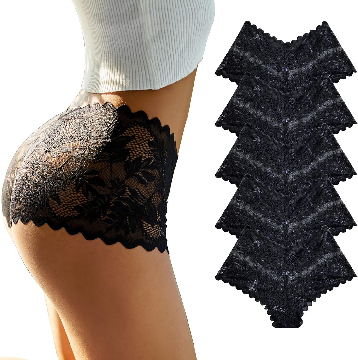 FINETOO Damen Hipster Slip Spitze 5er Pack Gr. S-XXL sexy bequem