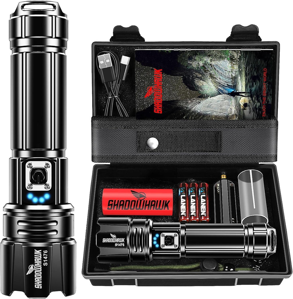 Shadowhawk Taschenlampe LED XHP70.2 500000 Lumen USB Aufladbar IP67 5 Modi