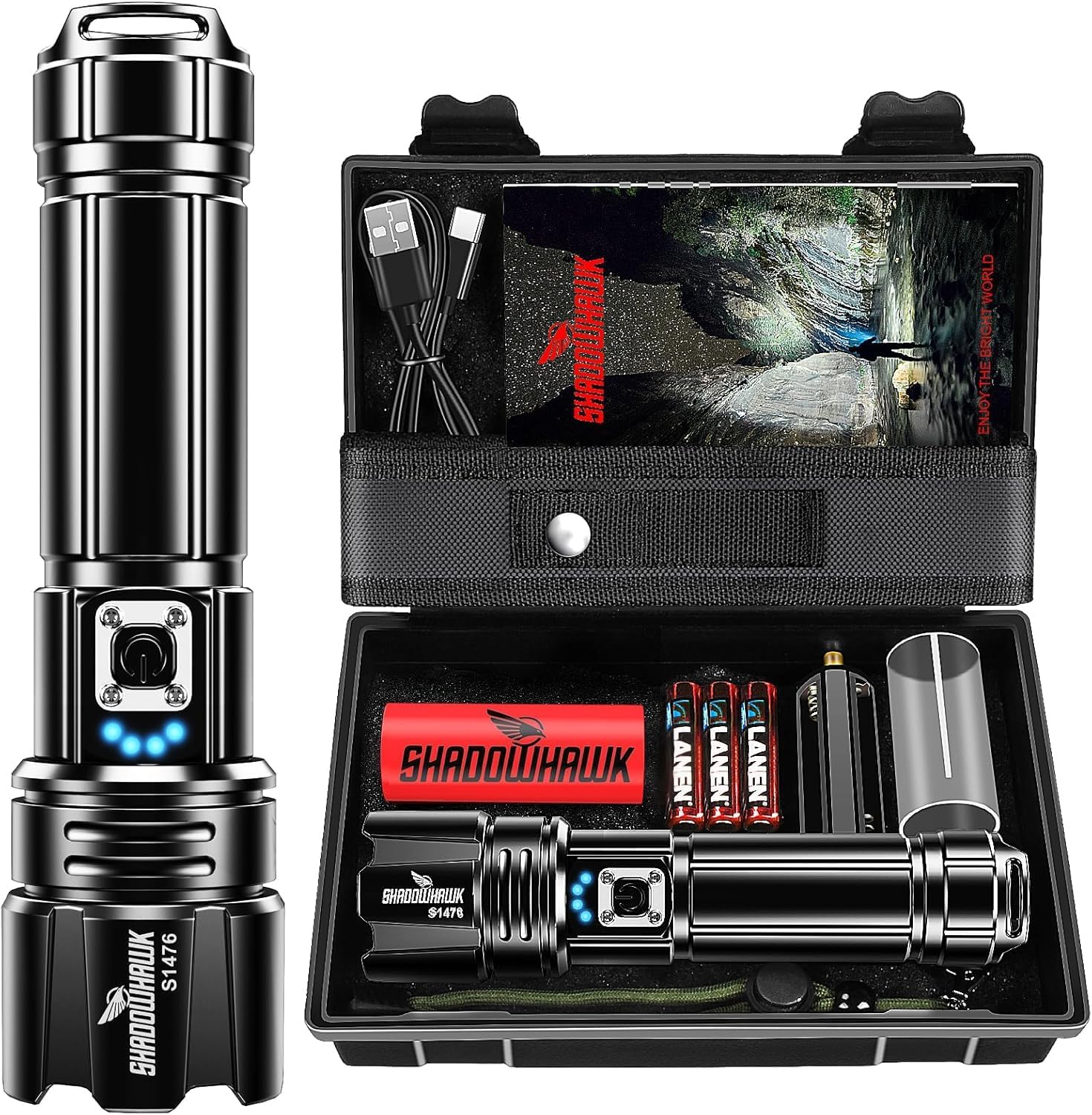 Shadowhawk Taschenlampe LED XHP70.2 500000 Lumen USB Aufladbar IP67 5 Modi
