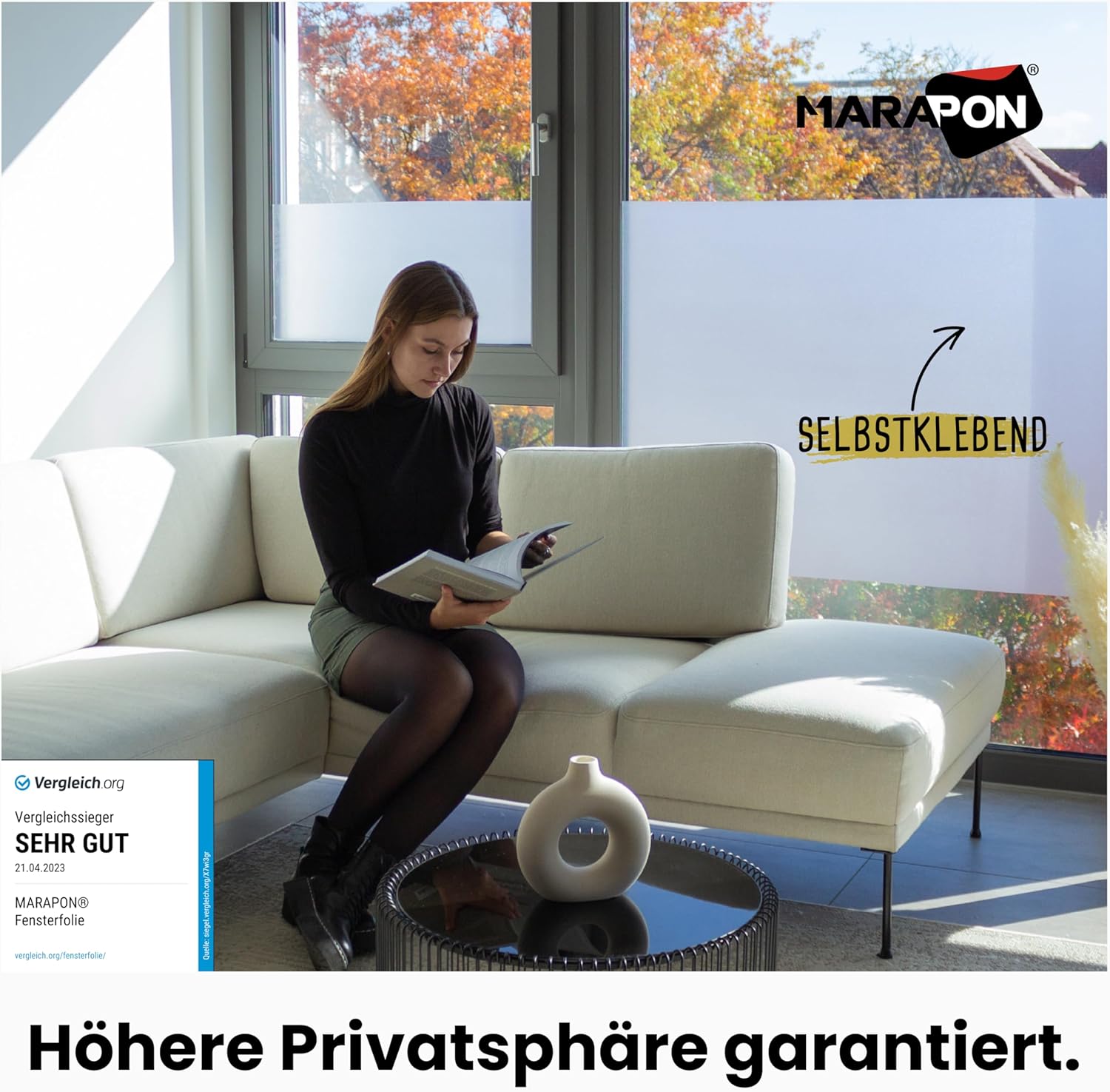 MARAPON Fensterfolie selbstklebend 0,30 x 2,00 m Milchglas Sichtschutzfolie Anti