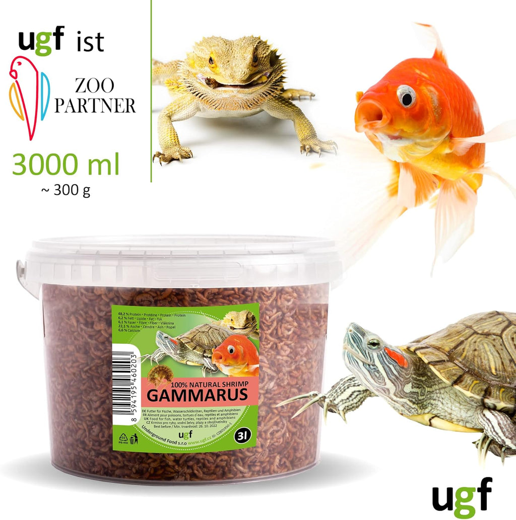 UGF Gammarus Bachflohkrebse getrocknet 318 g im 3 L Eimer - Futter fuer Schildkroe
