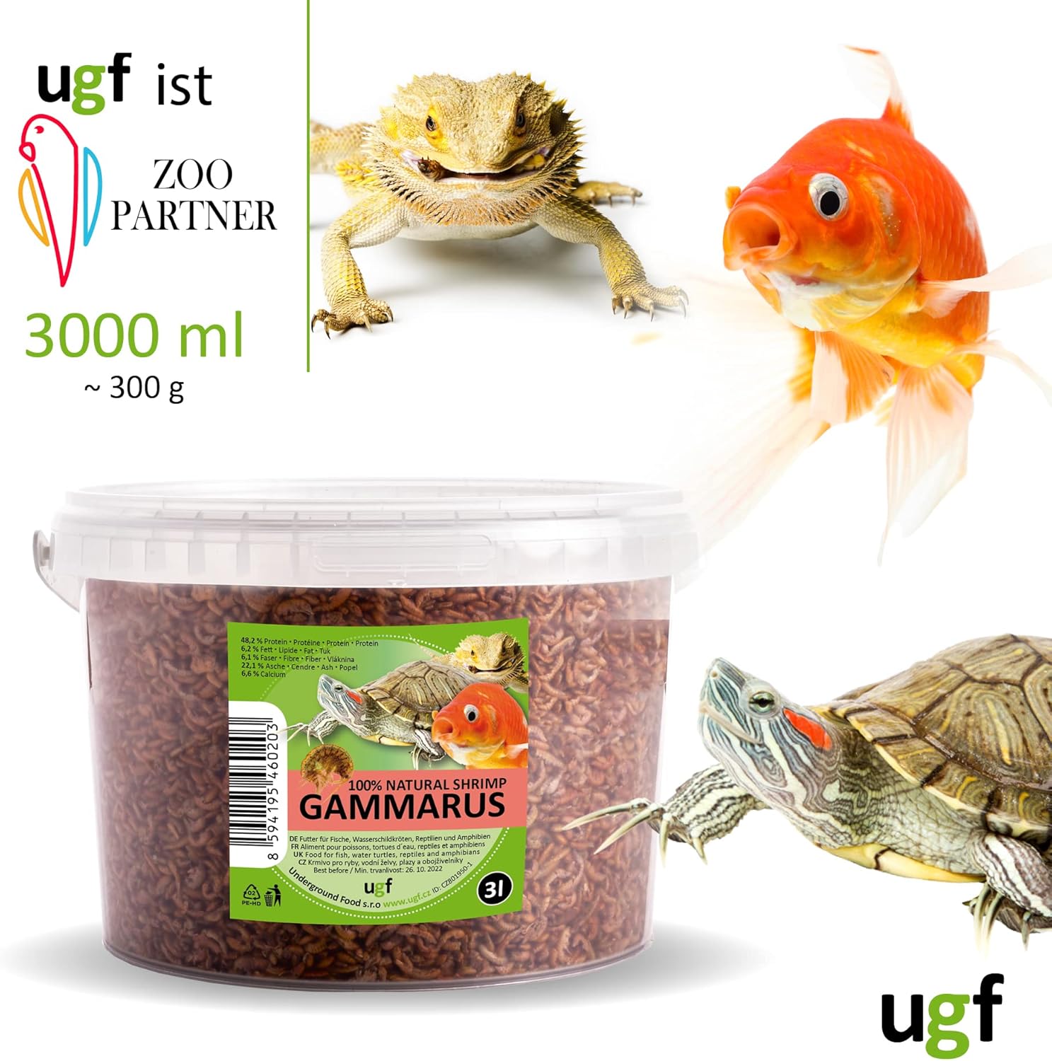 UGF Gammarus Bachflohkrebse getrocknet 318 g im 3 L Eimer - Futter fuer Schildkroe
