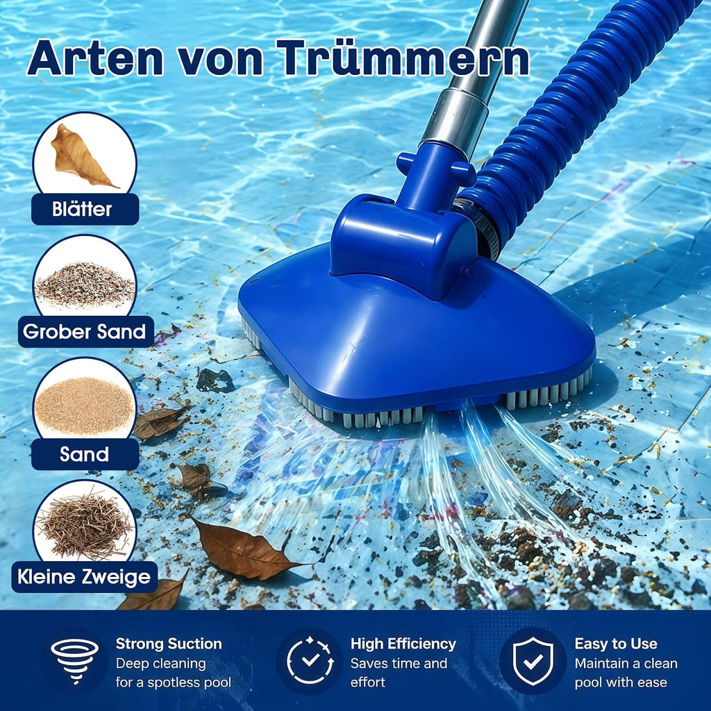 Kabelloser Poolsauger Handheld mit Teleskopstange und Schlauch, starke Saugleist
