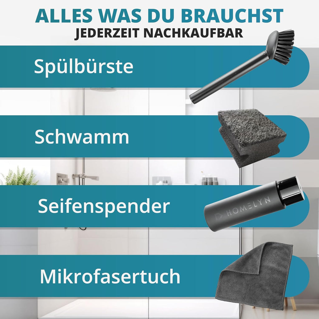 Spuelbecken Organizer Set Edelstahl mit Buerste und Schwammablage, schwarz