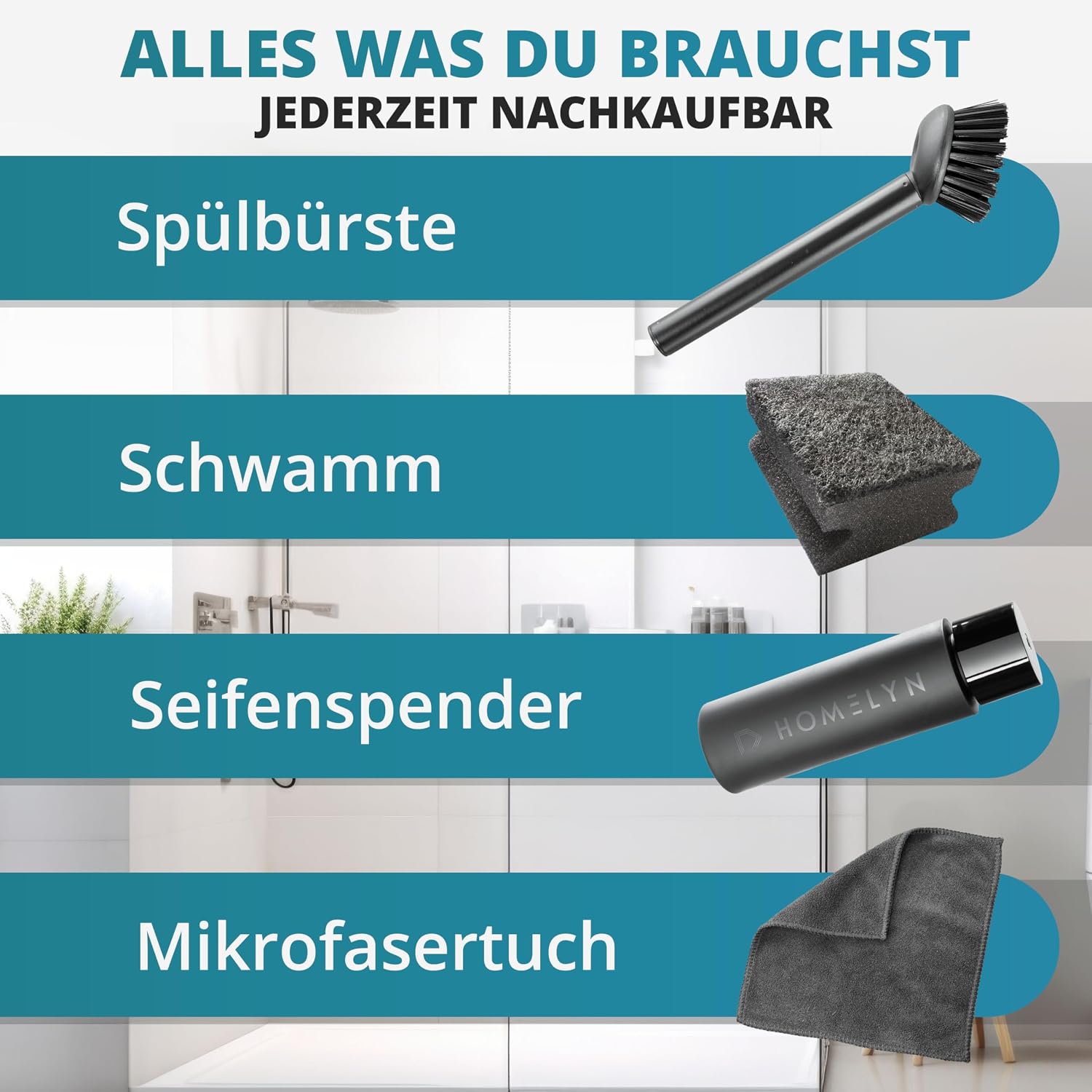 Spuelbecken Organizer Set Edelstahl mit Buerste und Schwammablage, schwarz