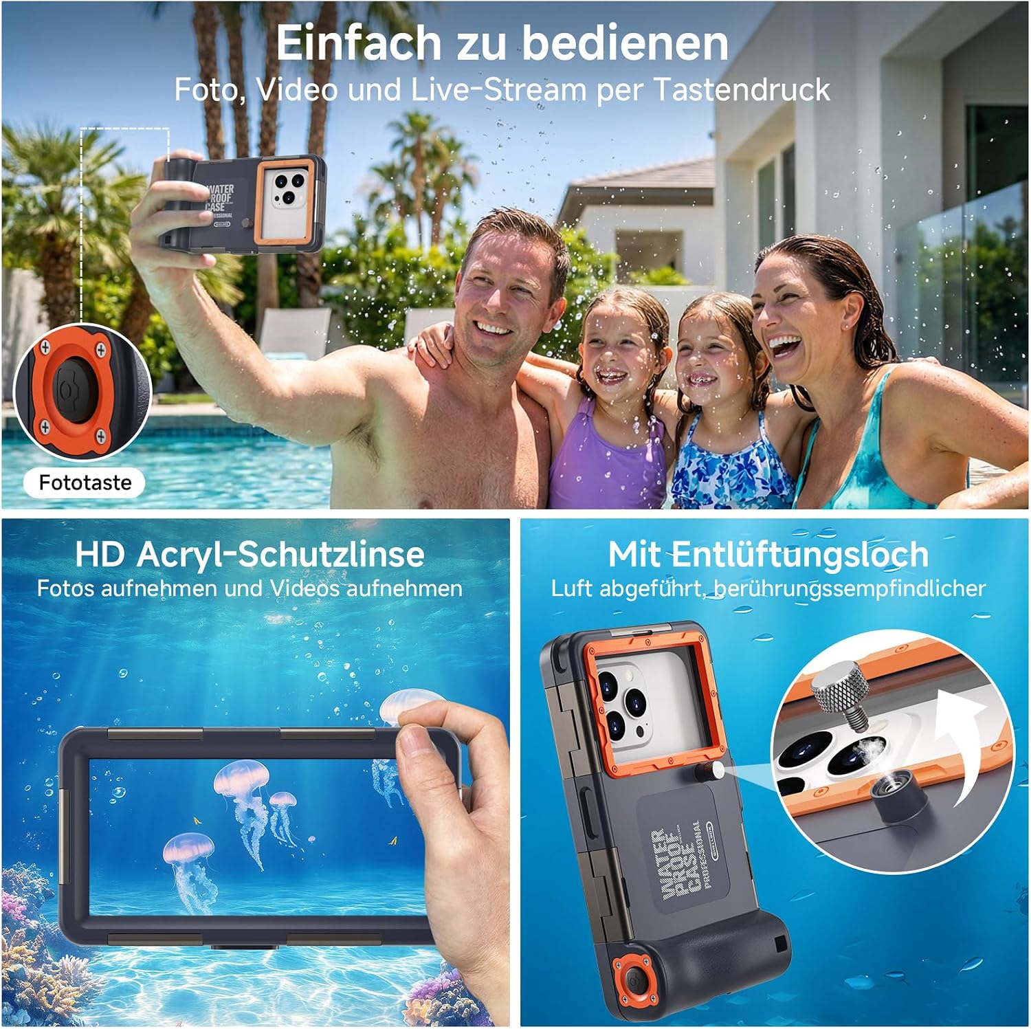 Unterwasser Handyhuelle IP68 15 m wasserdicht kompatibel mit iPhone 17/17 Pro/Pro