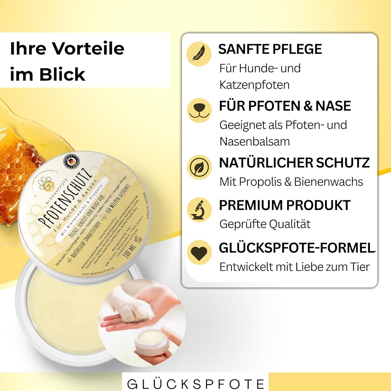 Pfotenbalsam 100 ml fuer Hund und Katze gegen trockene rissige Pfoten