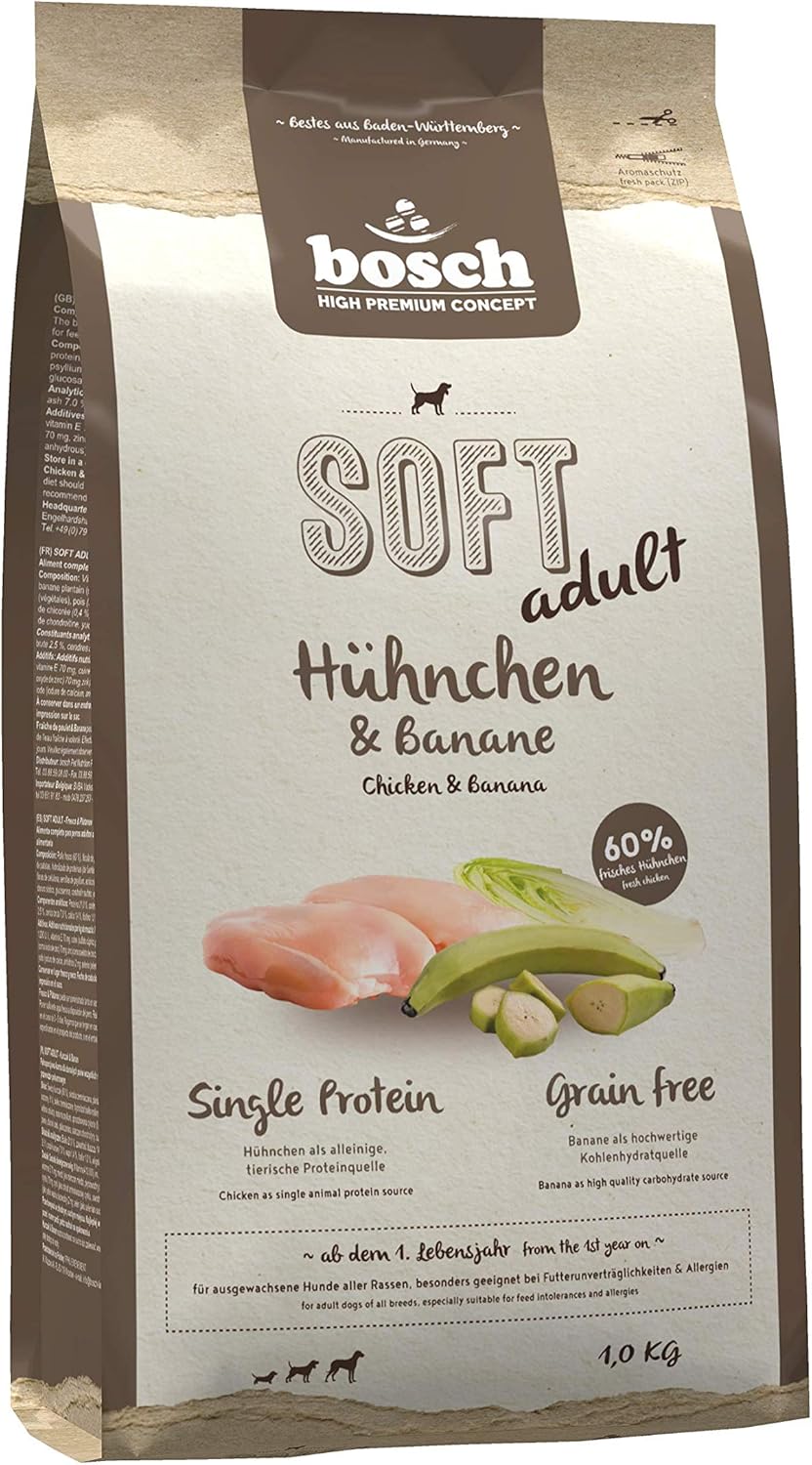 Hundefutter halbfeucht Huehnchen Banane 1- Single Protein grain-free verschie