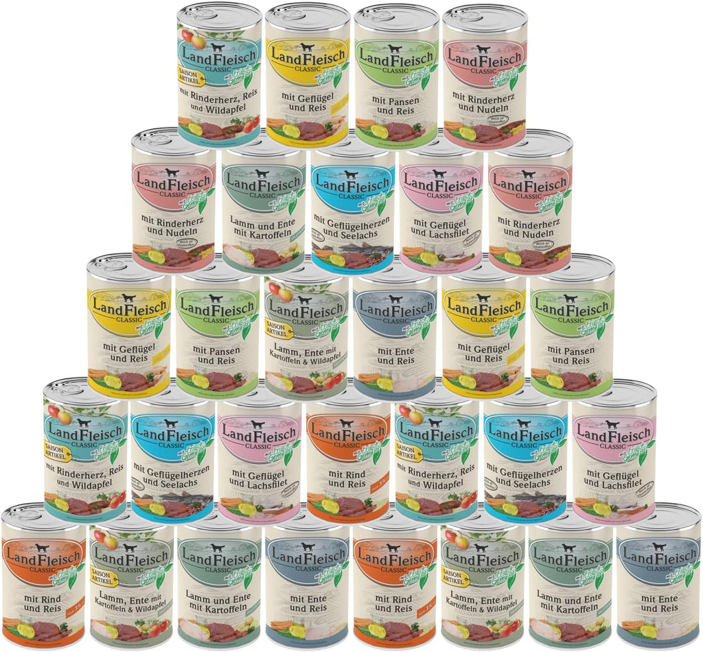 Landfleisch Classic Hundenassfutter 30x400g verschiedene Sorten Omega-3+6