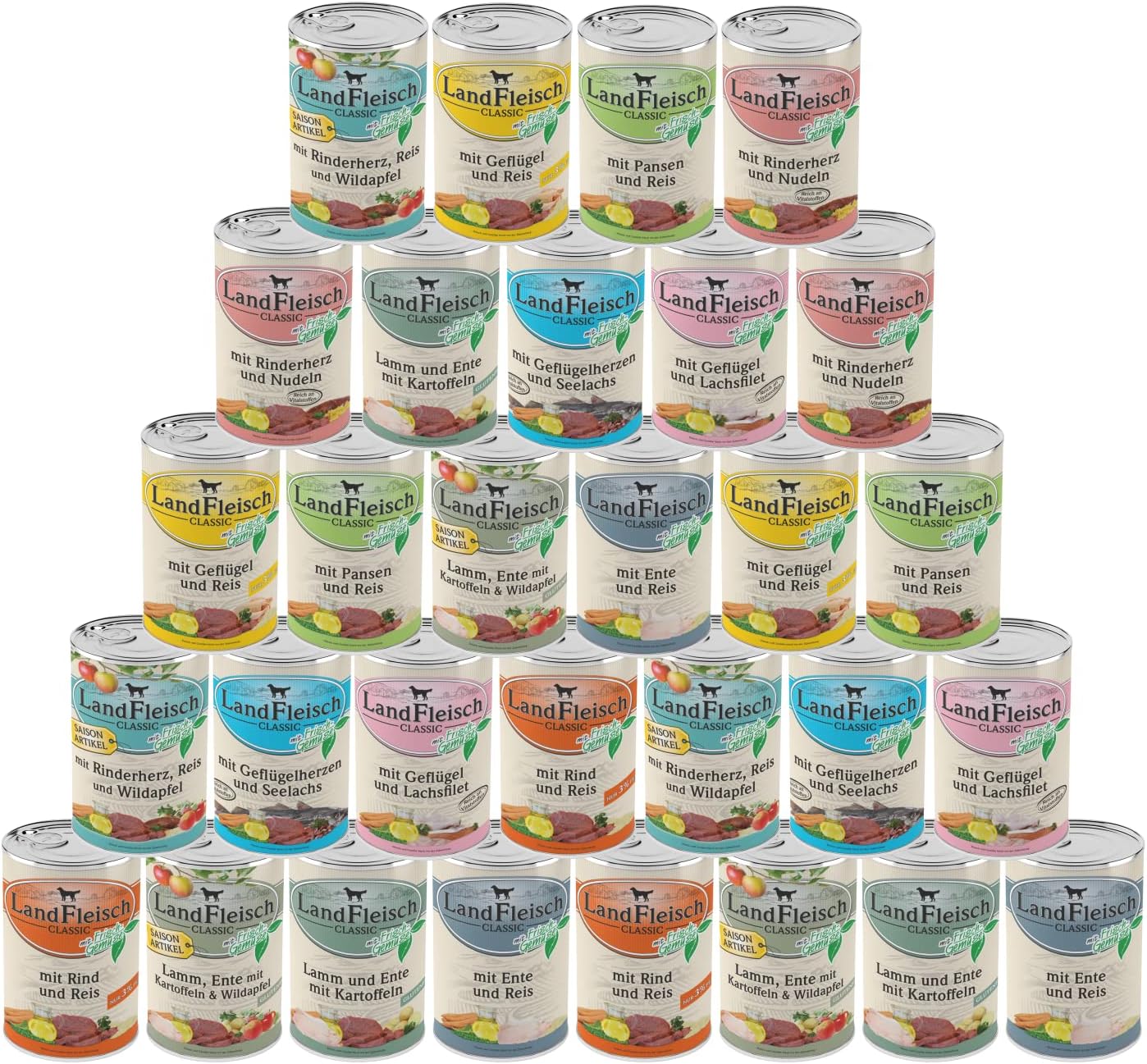 Landfleisch Classic Hundenassfutter 30x400g verschiedene Sorten Omega-3+6